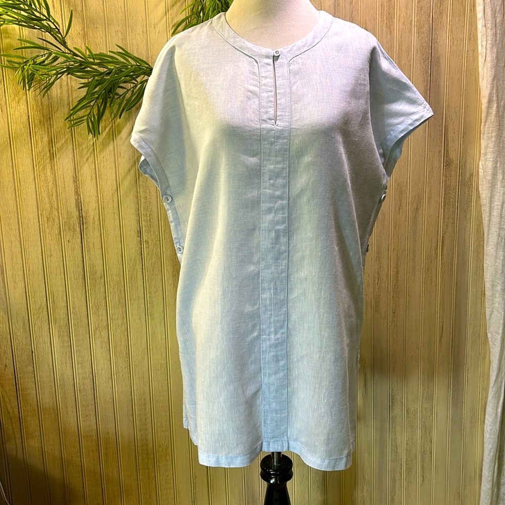 Poetry 100% Linen Lt Blue Tunic Top, NWT US 8-10, Lagenlook Minimalist Design